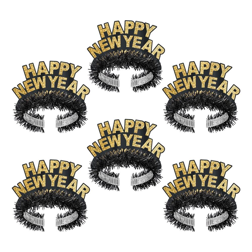 7927 Black and Gold Happy New Year Regal Tiaras, Pack of 6- Elegant Party